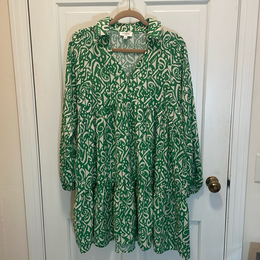Umgee Green Abstract Print Dress size Large